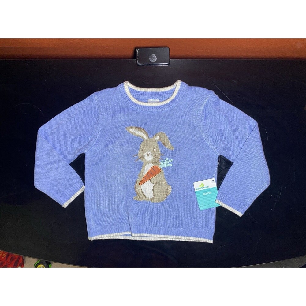 NWT Way To Celebrate Easter Baby Boy Periwinkle Bunny Sweater 12M Knit Pullover